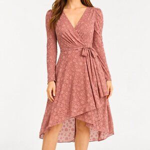 Tommy Hilfiger Wrap Dress Dusty Mauve Textured Clip Dot Midi 6 NWT